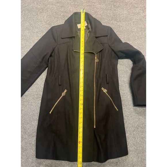 Michael Michael Kors Womens Black Wool Long Sleeve Zip Pockets Trench Coat Sz S - Picture 10 of 12